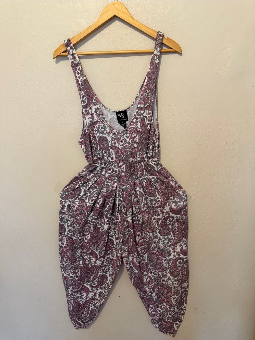 W by Worth Pink and White Paisley Sleeveless Jumpsuit